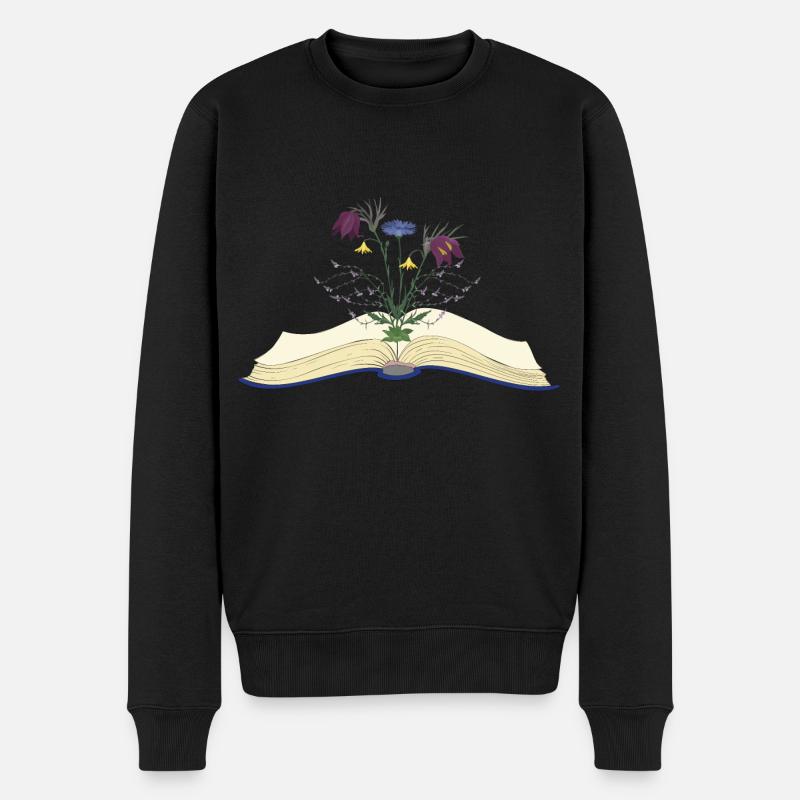 Wild Blumen Blüten wachsen aus Buch - Männer Premium Bio Pullover - Schwarz