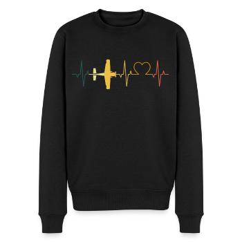 Flugzeug Herzschlag Pilot EKG Flieger Retro - Männer Premium Bio Pullover - Schwarz - Vorne - Nico (187cm)
