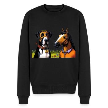 Geselliges Hund & Pferd Duo - Männer Premium Bio Pullover - Schwarz - Vorne - Nico (187cm)