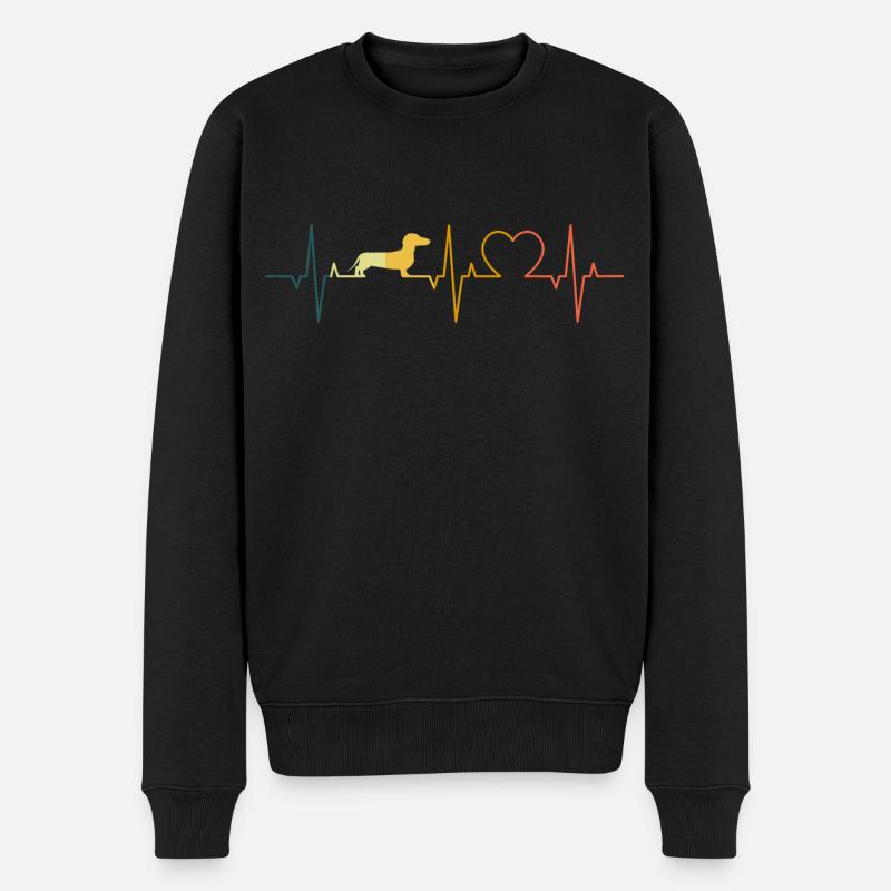 Teckel Heartbeat Retro Teckel Coeur ECG Chiens - Pull Premium bio Homme - noir