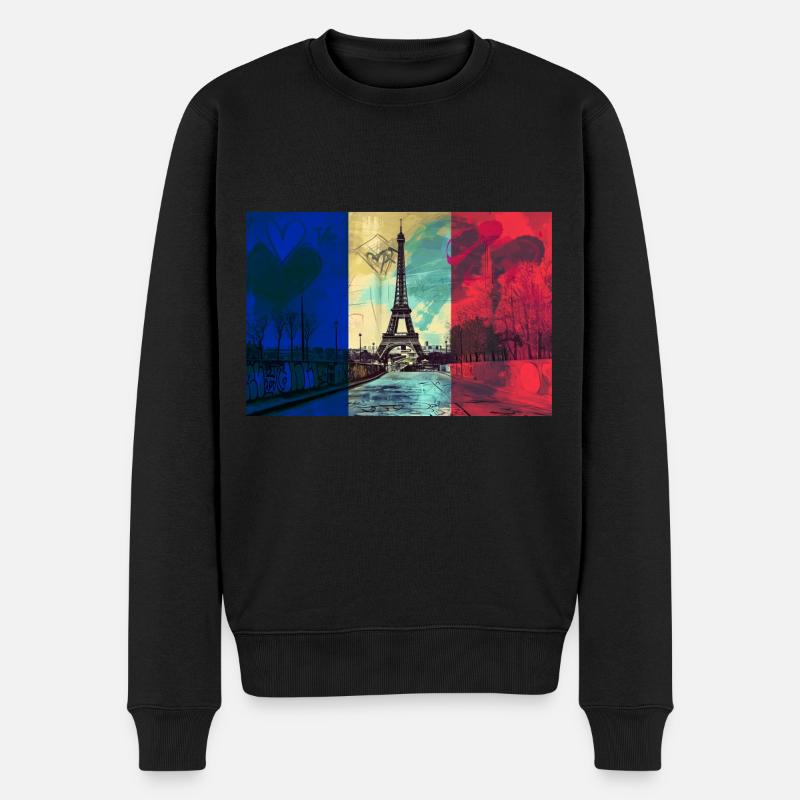 Paris Skyline Eiffelturm Frankreich Flagge Fahne - Männer Premium Bio Pullover - Schwarz