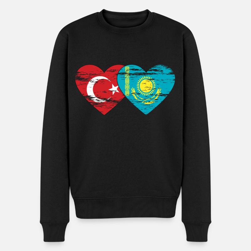 Türkei Kasachstan Flagge Herz used - Männer Premium Bio Pullover - Schwarz