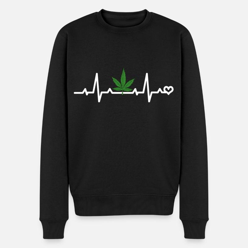 Cannabisblatt EKG - Männer Premium Bio Pullover - Schwarz