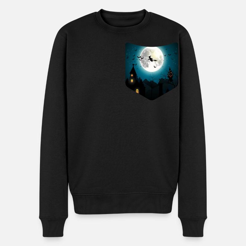 Vollmond Hexe Gruselige Brusttasche Halloween - Männer Premium Bio Pullover - Schwarz