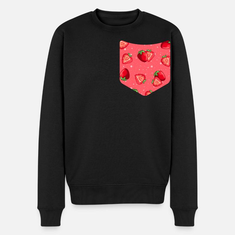 Sommer Frucht Obst Brusttasche Erdbeere - Männer Premium Bio Pullover - Schwarz