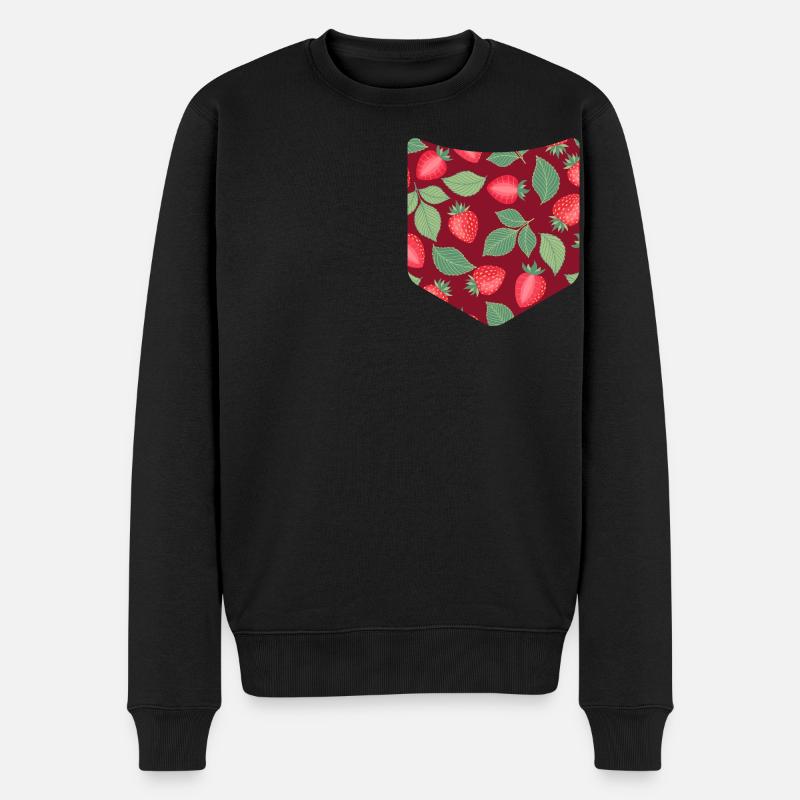 Sommer Frucht Erdbeeren Obst Brusttasche Erdbeere - Männer Premium Bio Pullover - Schwarz