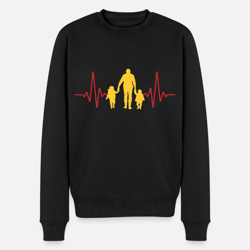 Herzschlag Vater und Kinder EKG | Farben änderbar - Männer Premium Bio Pullover - Schwarz