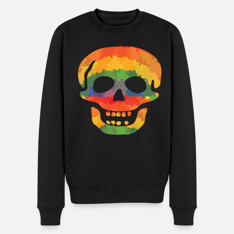 Farbiger Totenschädel - Männer Premium Bio Pullover - Schwarz