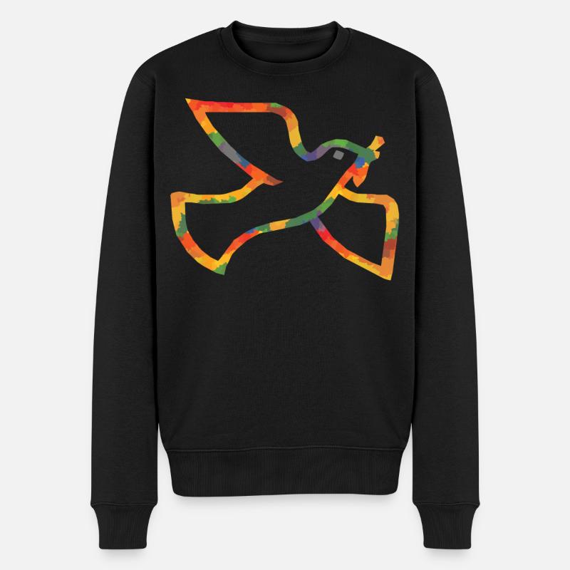 Farbige Friedenstaube - Männer Premium Bio Pullover - Schwarz