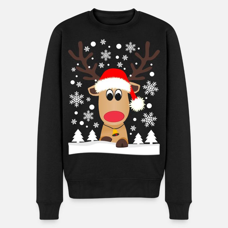 Rentier Schneeflocken Weihnachten Lustig - Männer Premium Bio Pullover - Schwarz