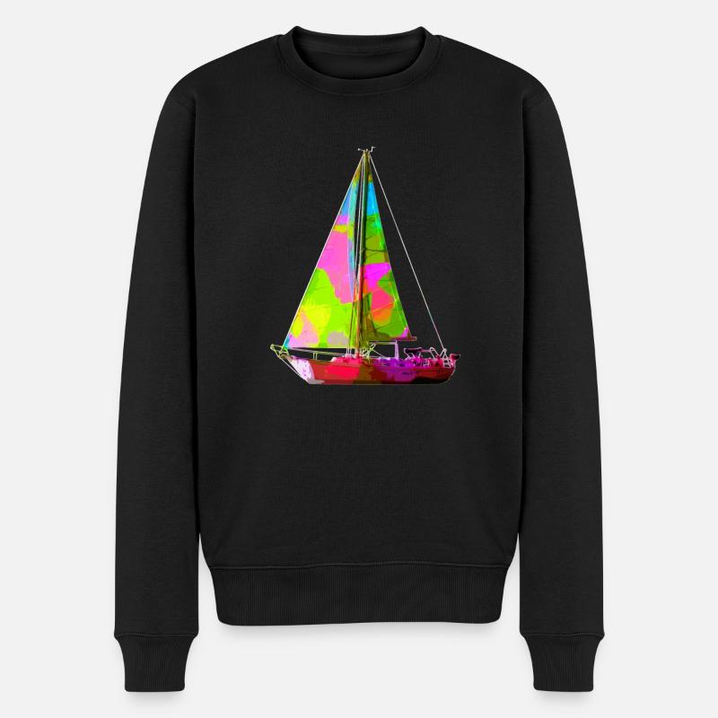 Buntes Segelboot - Männer Premium Bio Pullover - Schwarz