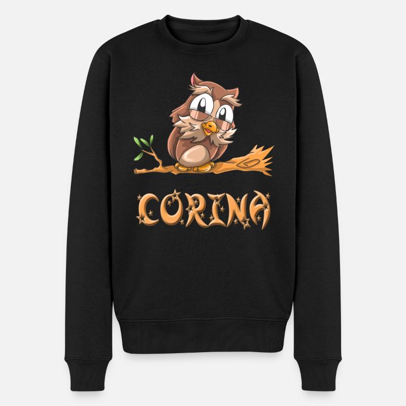 Eule Corina - Männer Premium Bio Pullover - Schwarz