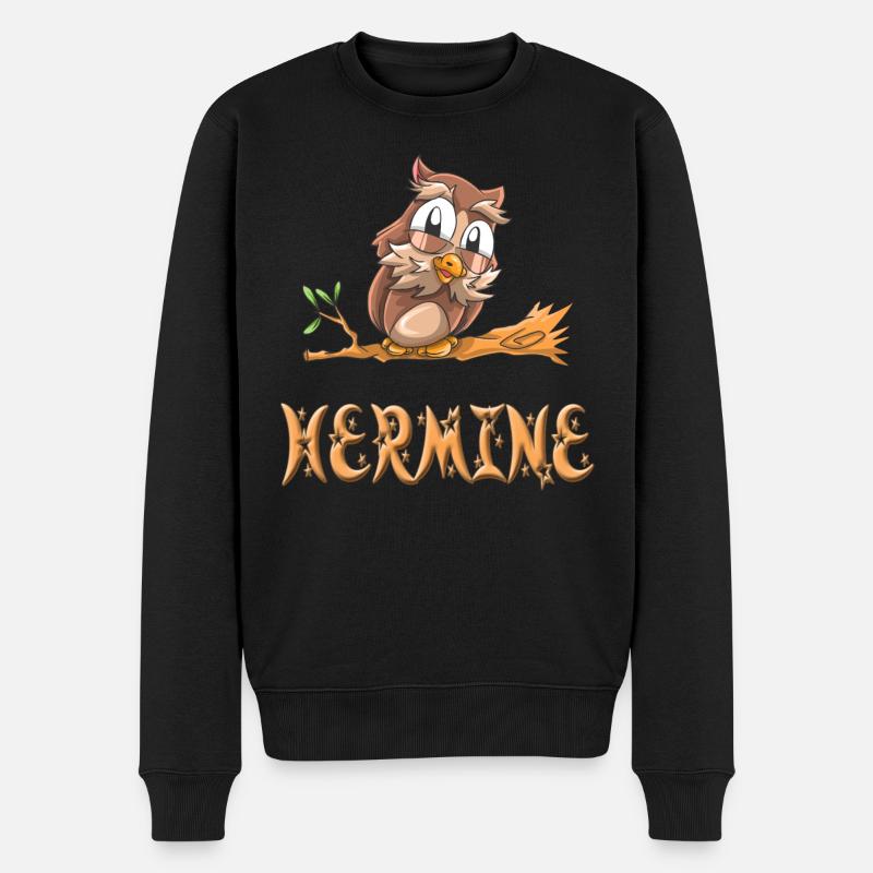 Eule Hermine - Männer Premium Bio Pullover - Schwarz