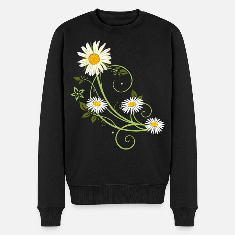 Ranke mit Margerite und Gänseblümchen - Männer Premium Bio Pullover - Schwarz
