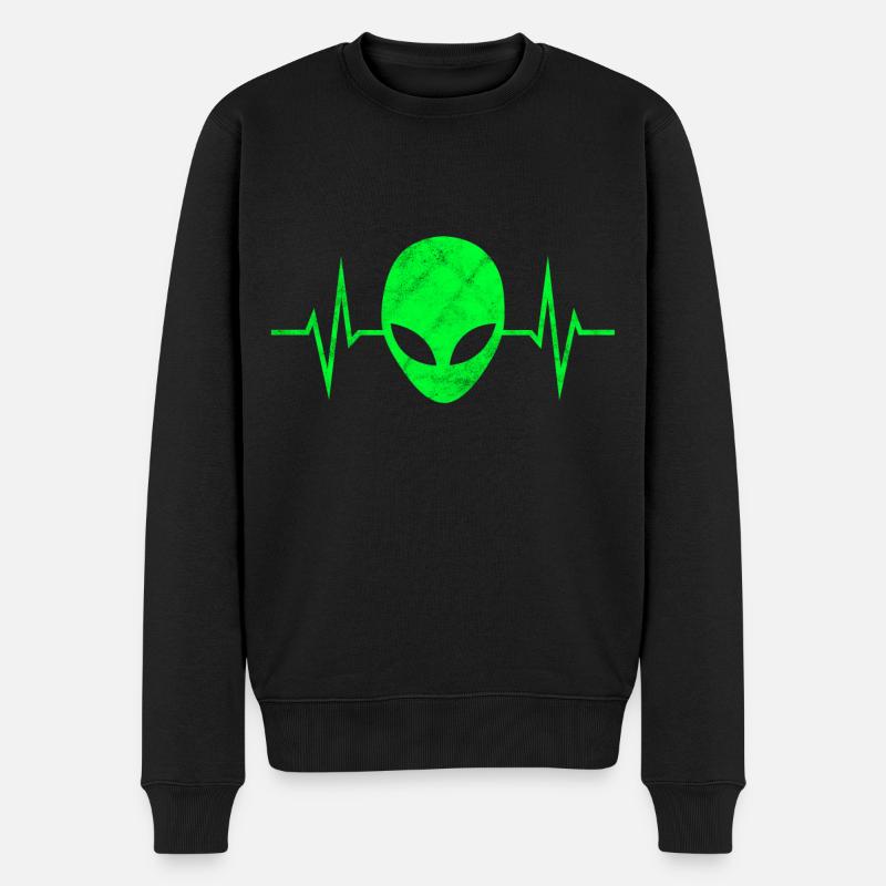 Alien Alienkopf Außerirdischer Herzschlag Puls EKG - Männer Premium Bio Pullover - Schwarz
