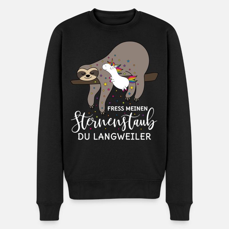 Faultier Einhorn Spruch Fress meinen Sternenstaub - Männer Premium Bio Pullover - Schwarz