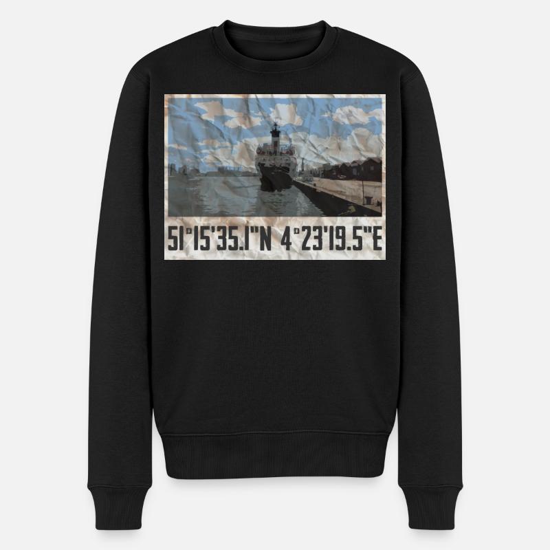 Antwerpen Hafen-Design mit Geokoordinaten  - Männer Premium Bio Pullover - Schwarz