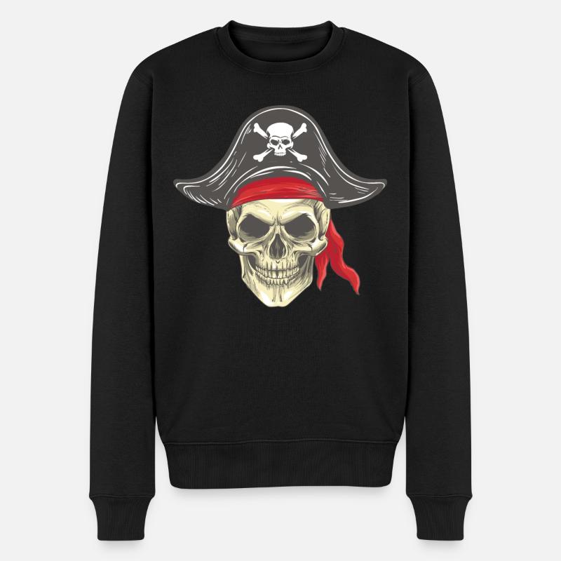 Piratenkopf Piratenschädel mit Hut Bandana - Männer Premium Bio Pullover - Schwarz