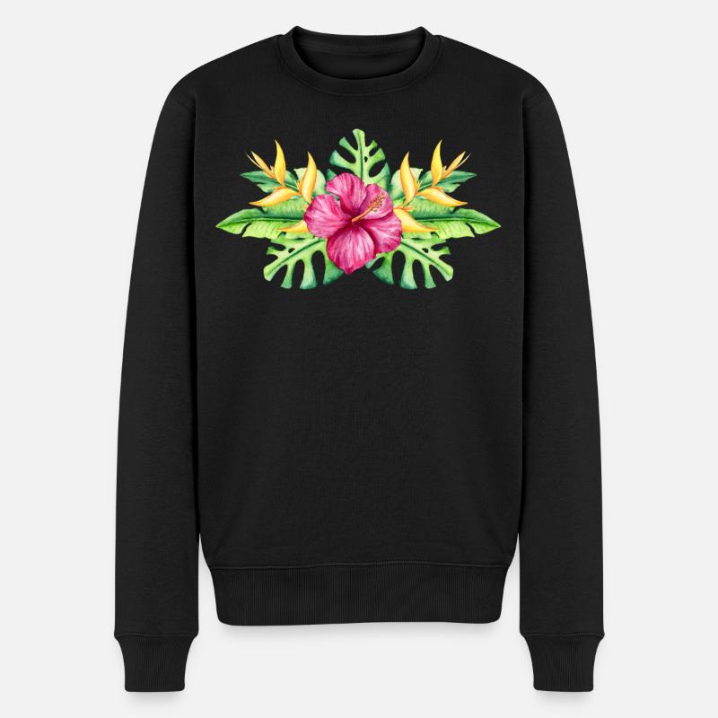 Bunte tropische Blüte - Männer Premium Bio Pullover - Schwarz