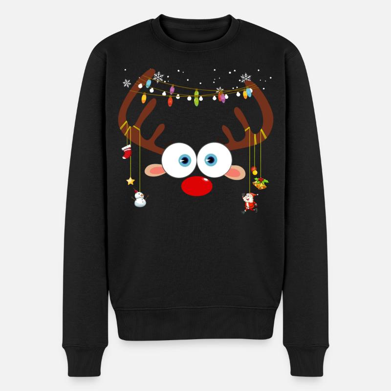 Weihnachtsren-Gesicht - Männer Premium Bio Pullover - Schwarz
