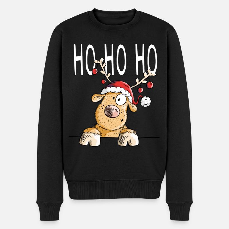Ho Ho Ho Rentier - Rentiere - Ren - Geschenk - Männer Premium Bio Pullover - Schwarz