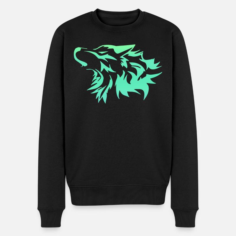 Wolf leuchtend grün - Männer Premium Bio Pullover - Schwarz