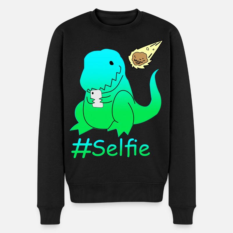 Lustiger Selfie Dinosaurier - Männer Premium Bio Pullover - Schwarz