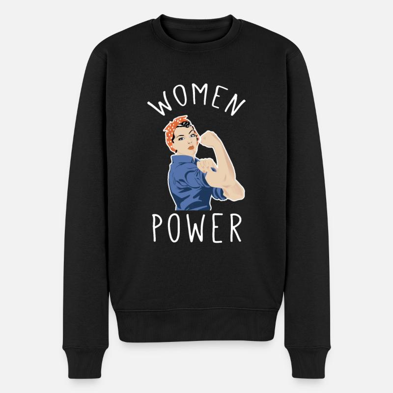 Frauenpower im Rosie Riveter Stil - Männer Premium Bio Pullover - Schwarz