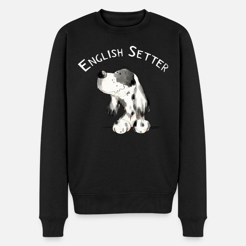 Happy Englischer Setter I Hunde Comic Geschenk - Männer Premium Bio Pullover - Schwarz