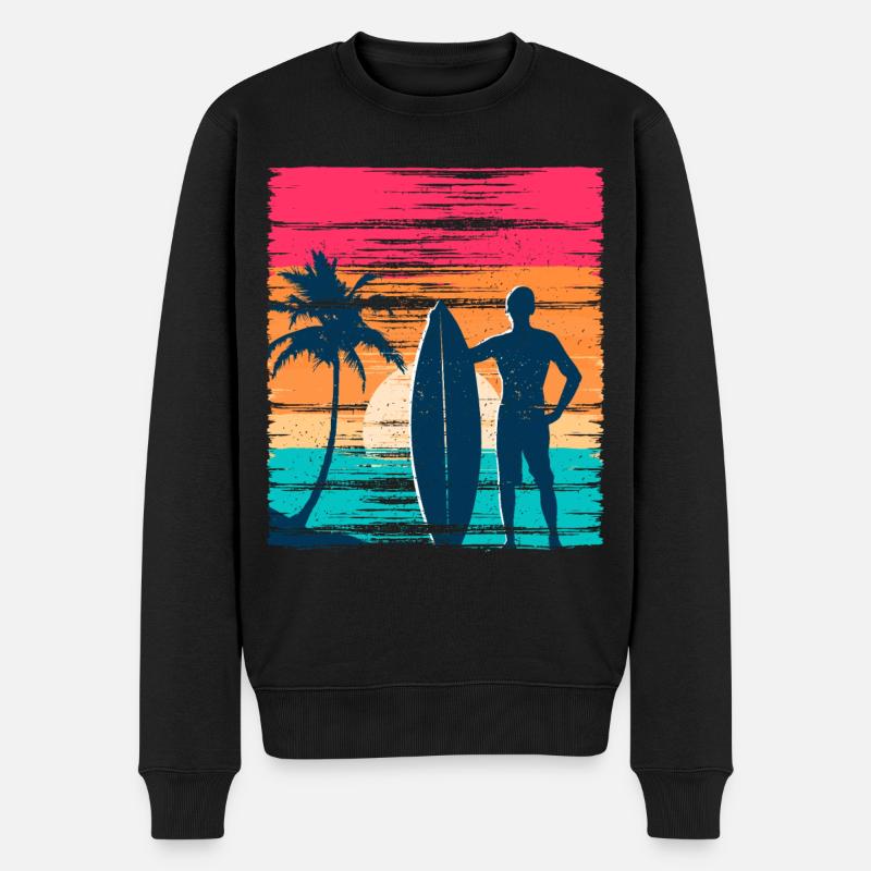 Surfeur Sunset Rétro - Pull Premium bio Homme - noir