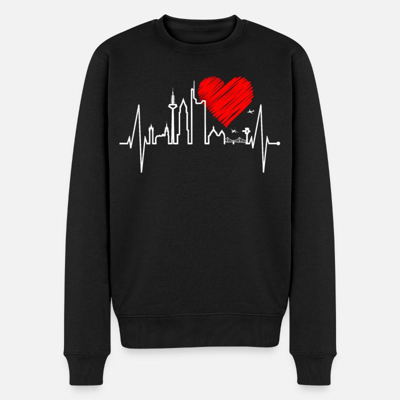 Frankfurt Skyline Herzschlag Fan Liebe Herz Hessen - Männer Premium Bio Pullover - Schwarz