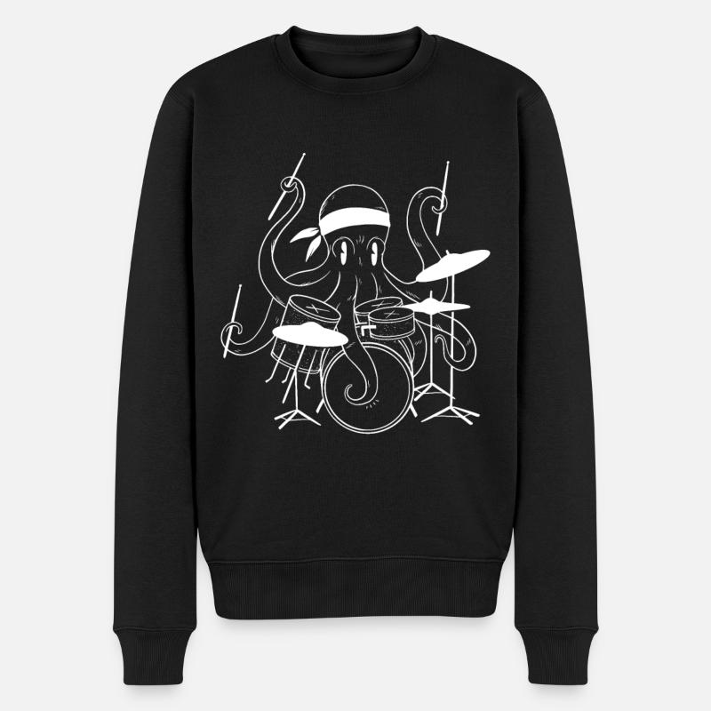 Krake Schlagzeug - Männer Premium Bio Pullover - Schwarz