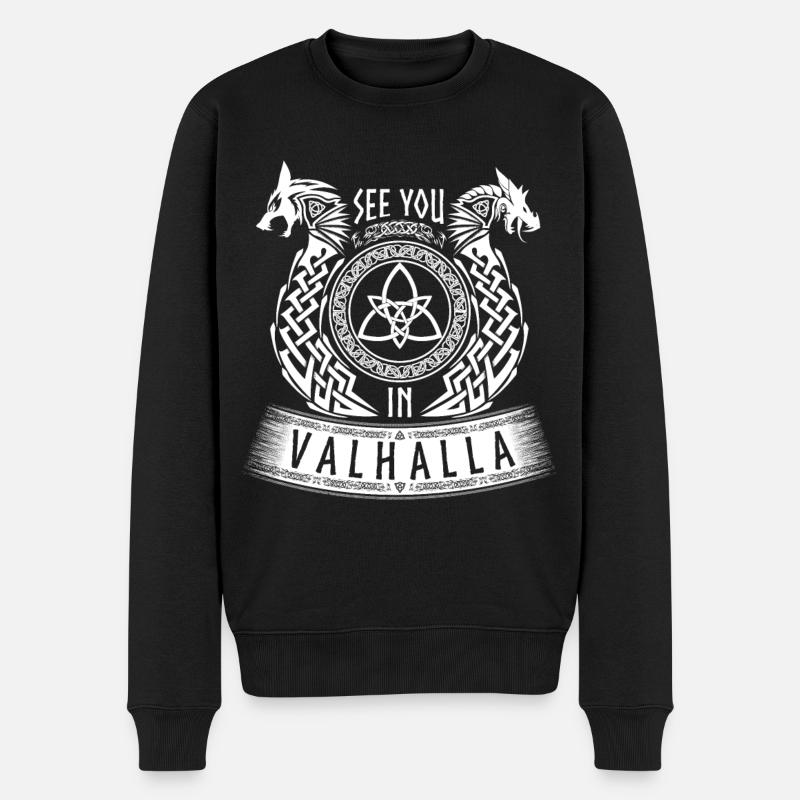 See You In Valhalla Wikinger Germanen Drache Wolf - Männer Premium Bio Pullover - Schwarz