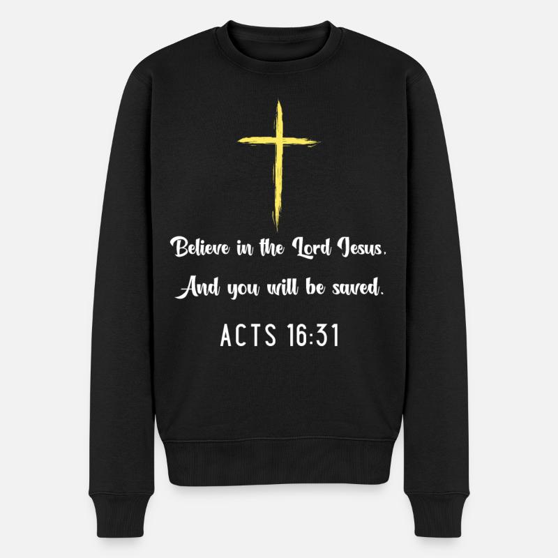 Croix de foi : Actes 16:31 Citation Tee - Pull Premium bio Homme - noir