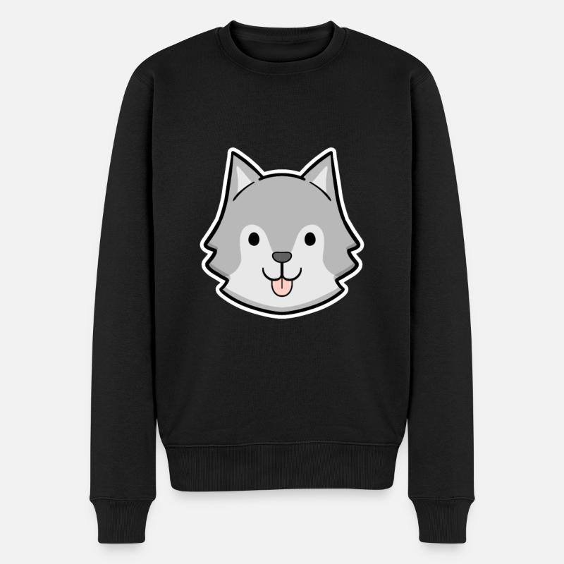 Fröhlicher Husky Kopf Sticker - Männer Premium Bio Pullover - Schwarz