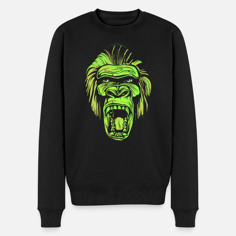 Schreiender Gorillakopf im Neonstil - Männer Premium Bio Pullover - Schwarz