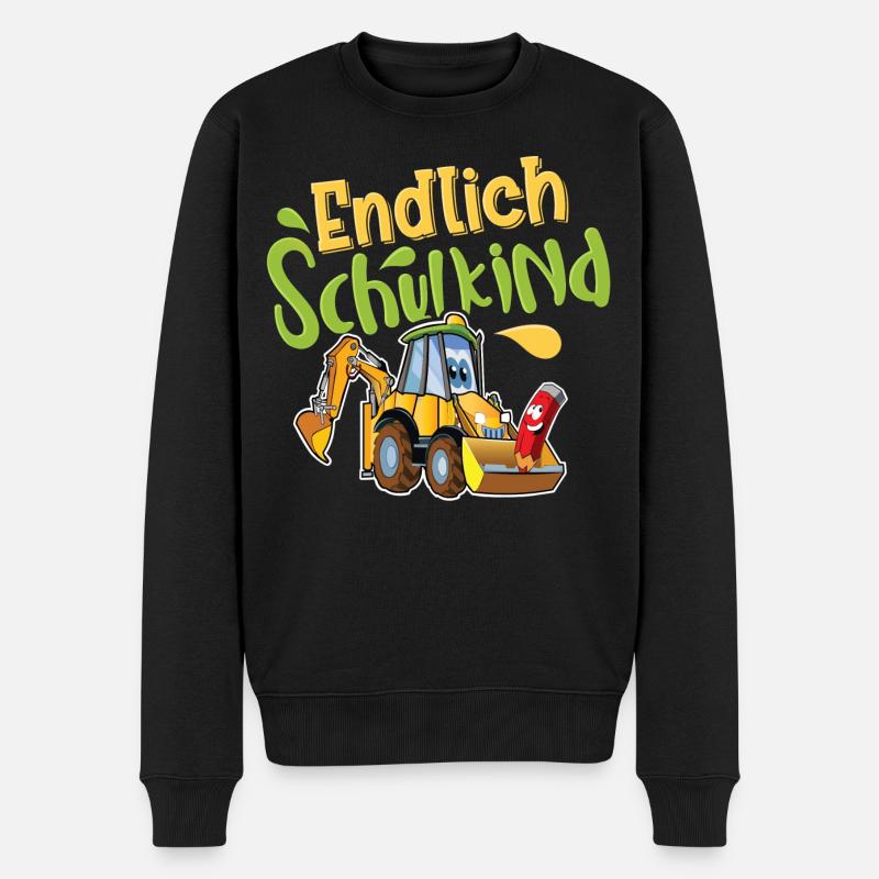 Endlich Schulkind Bagger - Männer Premium Bio Pullover - Schwarz