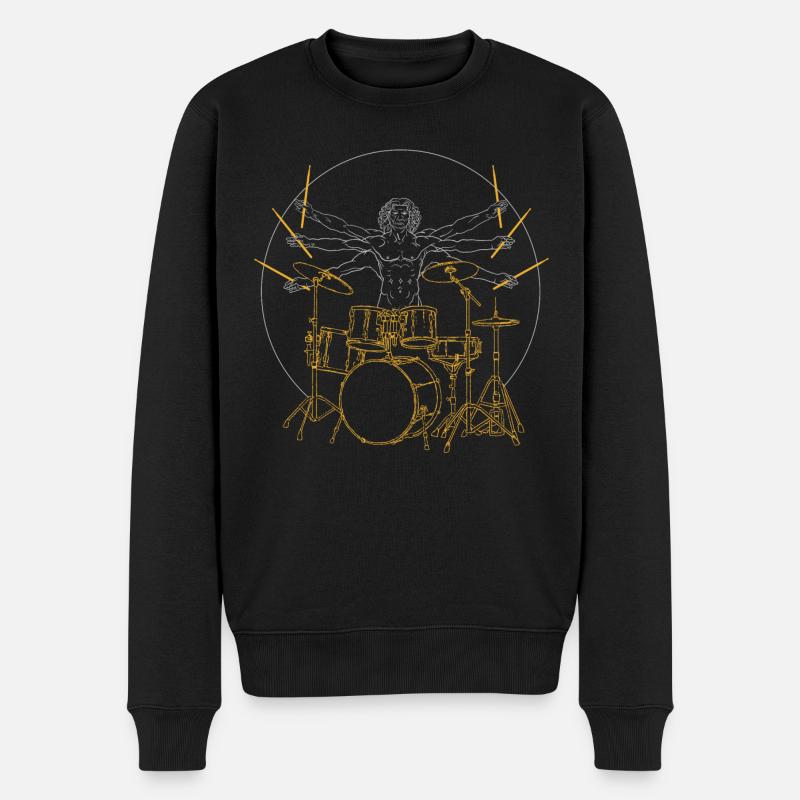 Schlagzeug Da Vinci - Drummer Rock Geschenk - Männer Premium Bio Pullover - Schwarz