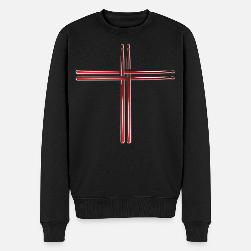 Drum Sticks Schlagzeuger Drummer Kreuz - Männer Premium Bio Pullover - Schwarz