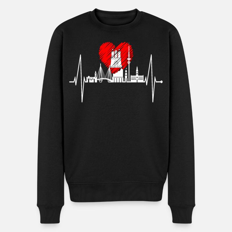 Hamburg Skyline Herzschlag Hamburger Liebe Fan - Männer Premium Bio Pullover - Schwarz