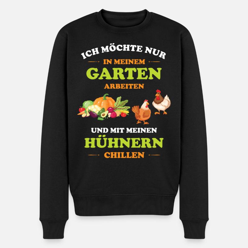 Hobbygärtner im Garten arbeiten mit Hühner chillen - Männer Premium Bio Pullover - Schwarz