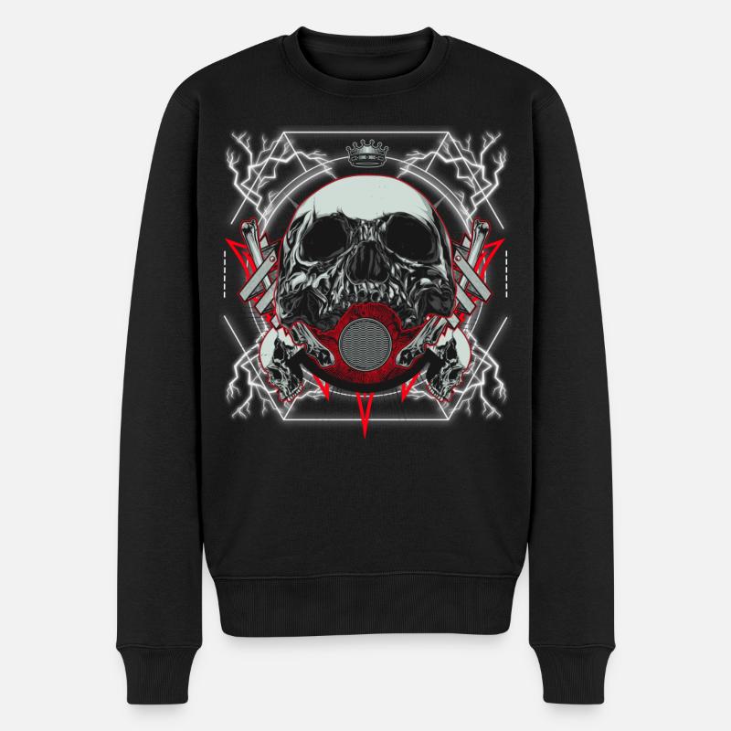 Schädel Kunstwerk mit Blitz - Männer Premium Bio Pullover - Schwarz
