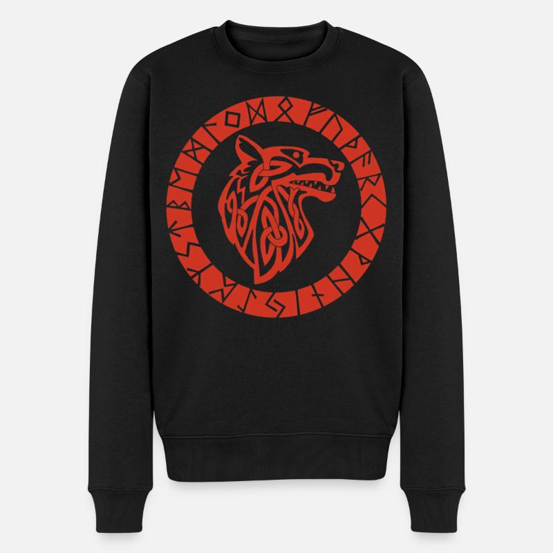 Wikinger-Emblem des Roten Wolfes - Männer Premium Bio Pullover - Schwarz