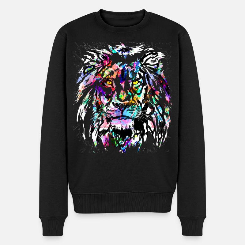 Tête de Lion colorée - Signe du Lion - Pull Premium bio Homme - noir