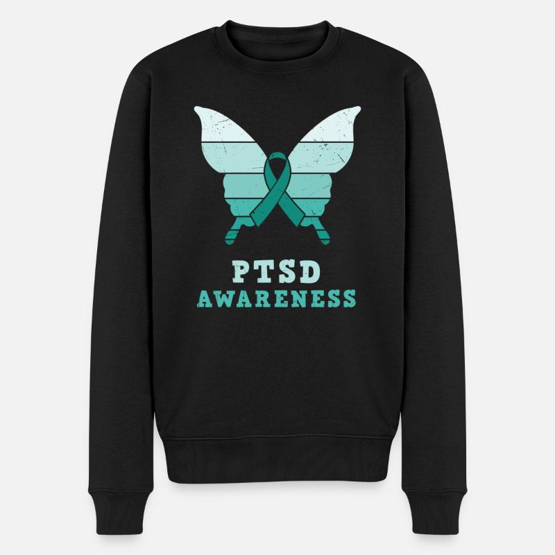 Papillon Ptsd Sensibilisation Ruban sarcelle - Pull Premium bio Homme - noir