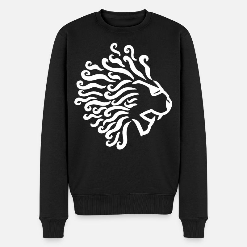 Weißer Löwe und Sonnenbrille - Männer Premium Bio Pullover - Schwarz