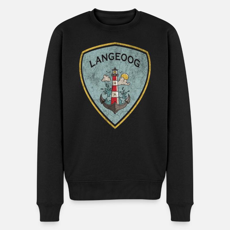 Langeoog Wappen Leuchtturm Design - Männer Premium Bio Pullover - Schwarz