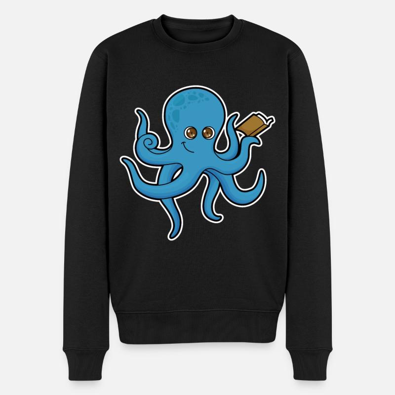 Krake Buch - Männer Premium Bio Pullover - Schwarz