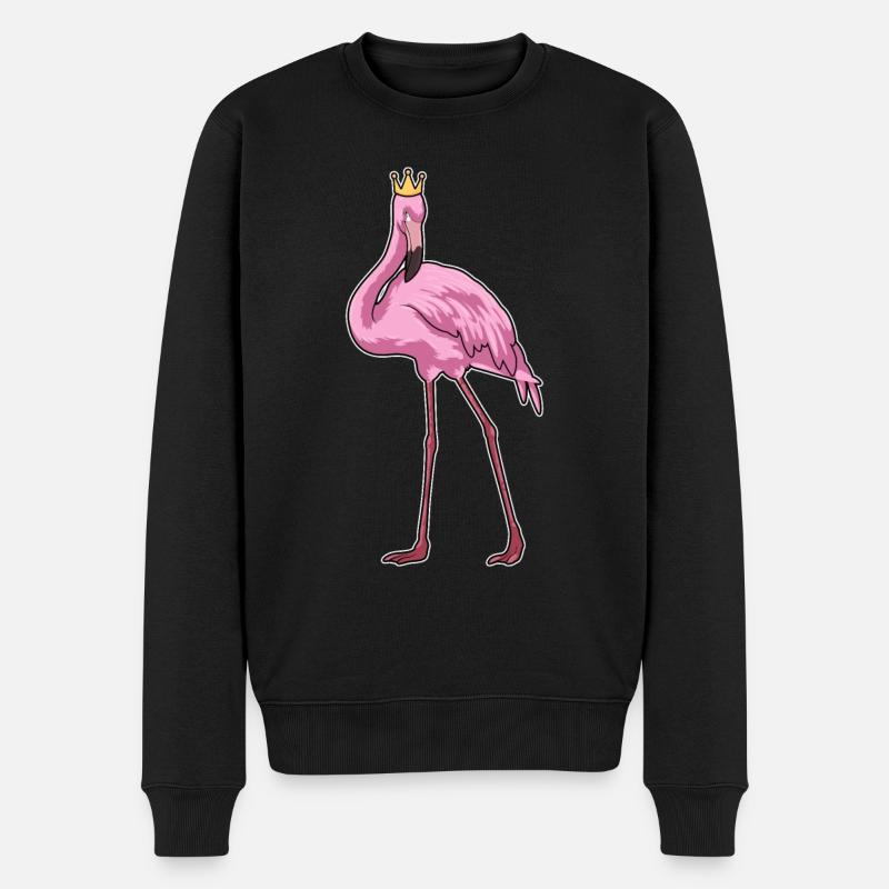 Flamant rose avec couronne - Pull Premium bio Homme - noir