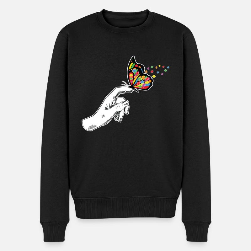Schmetterling Autismus Bewusstsein - Männer Premium Bio Pullover - Schwarz